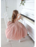 Mauve Velvet Tulle Pearl Flower Girl Dress